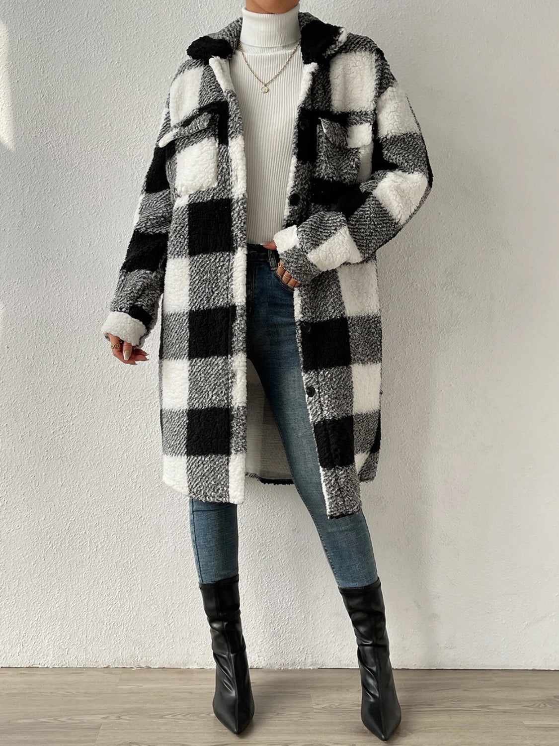 Plaid Collared Neck Button Down Coat - felvior