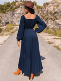 Long Sleeve Lace Trim Maxi Dress - felvior