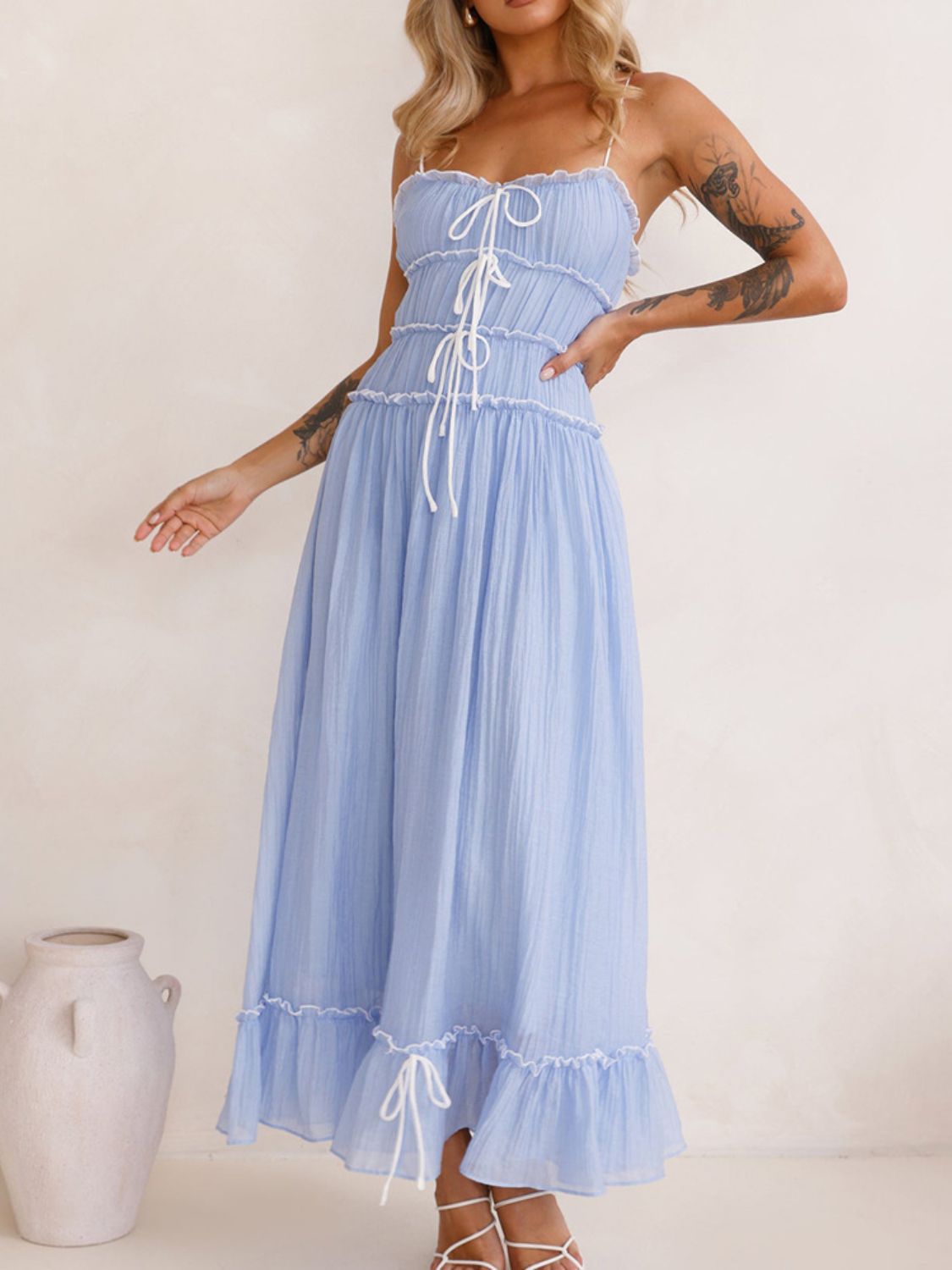 Devine Frill Ruffled Hem Midi Cami Dress - felvior