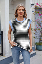 Contrast Striped Round Neck T-Shirt
