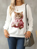 Cat Round Neck Long Sleeve Sweatshirt - felvior