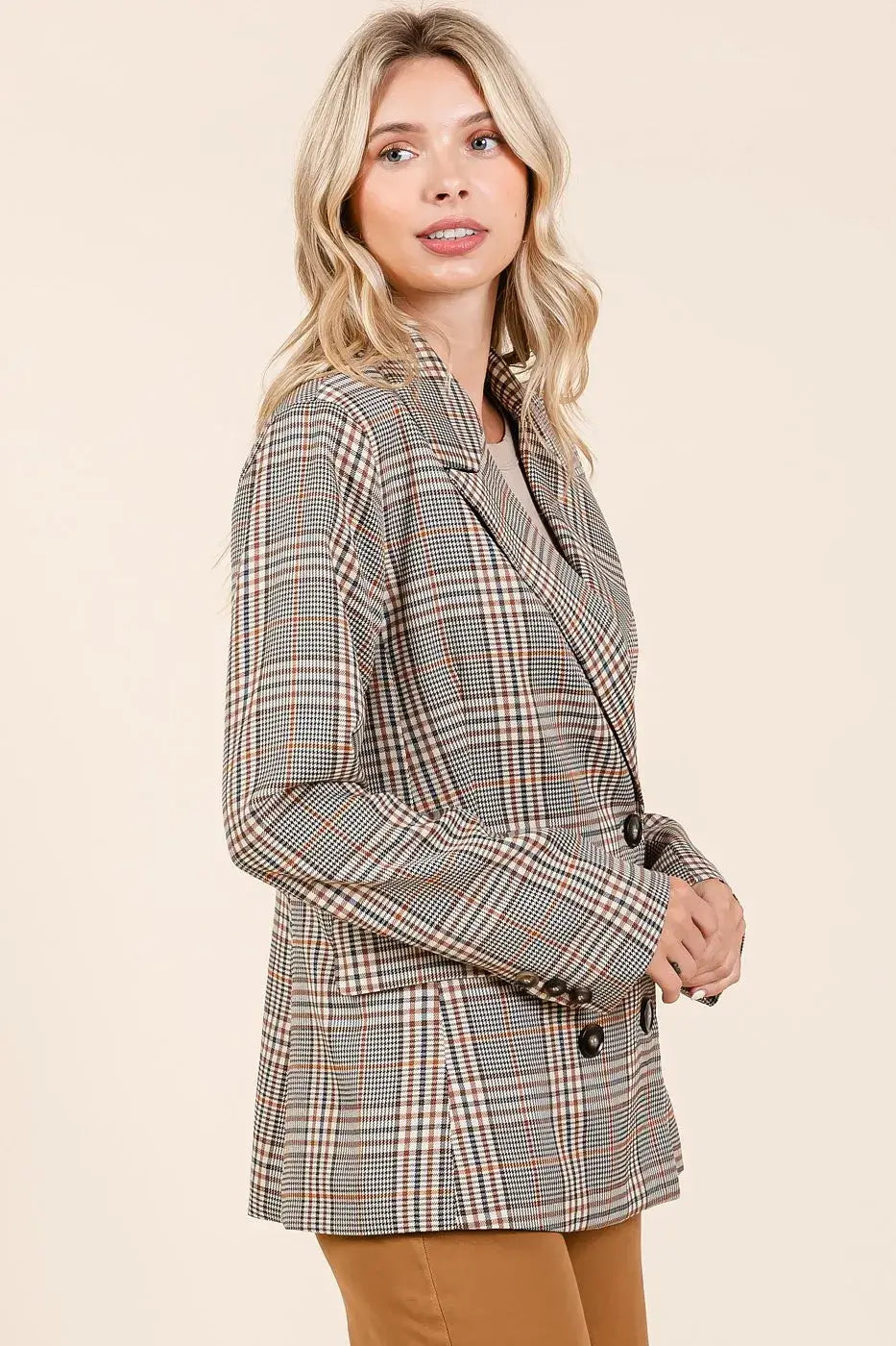 Mittoshop Plaid Double Breasted Relaxed Fit Blazer