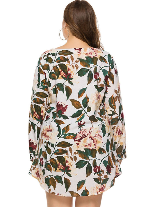 Full Size Floral Long Sleeve Mini Dress - felvior