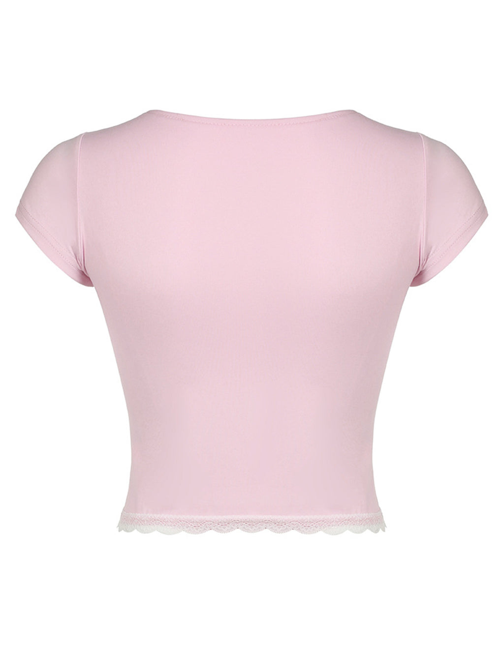 Lace Detail Sweetheart Neck Short Sleeve T-Shirt