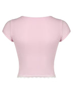 Lace Detail Sweetheart Neck Short Sleeve T-Shirt