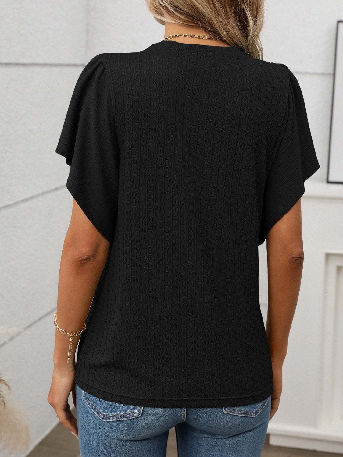 Round Neck Flutter Sleeve T-Shirt