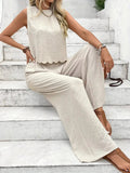 Tie Back Round Neck Top and Pants Set - felvior