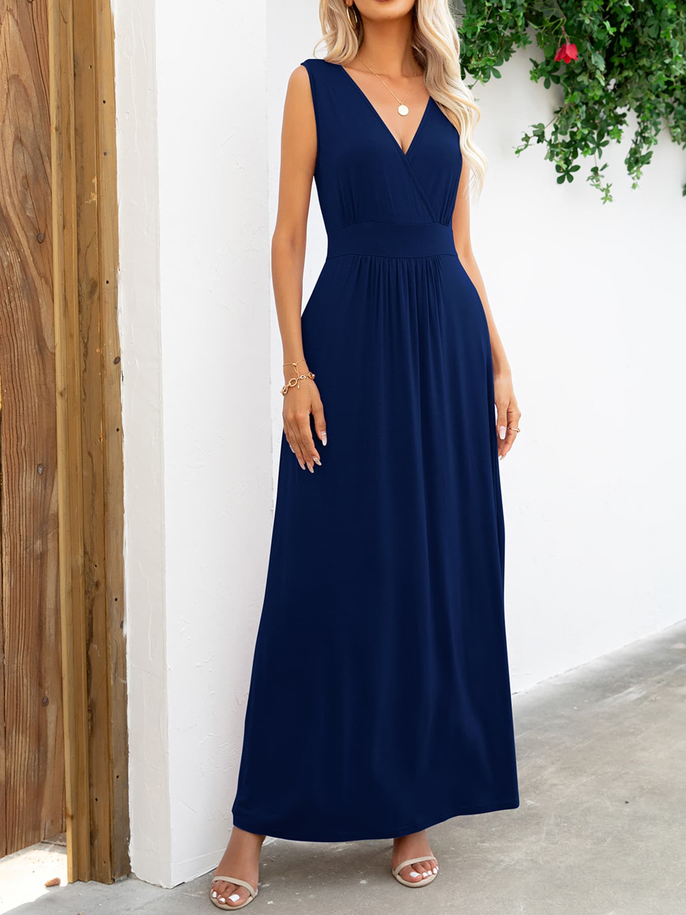 Surplice Neck Sleeveless Maxi Dress - felvior