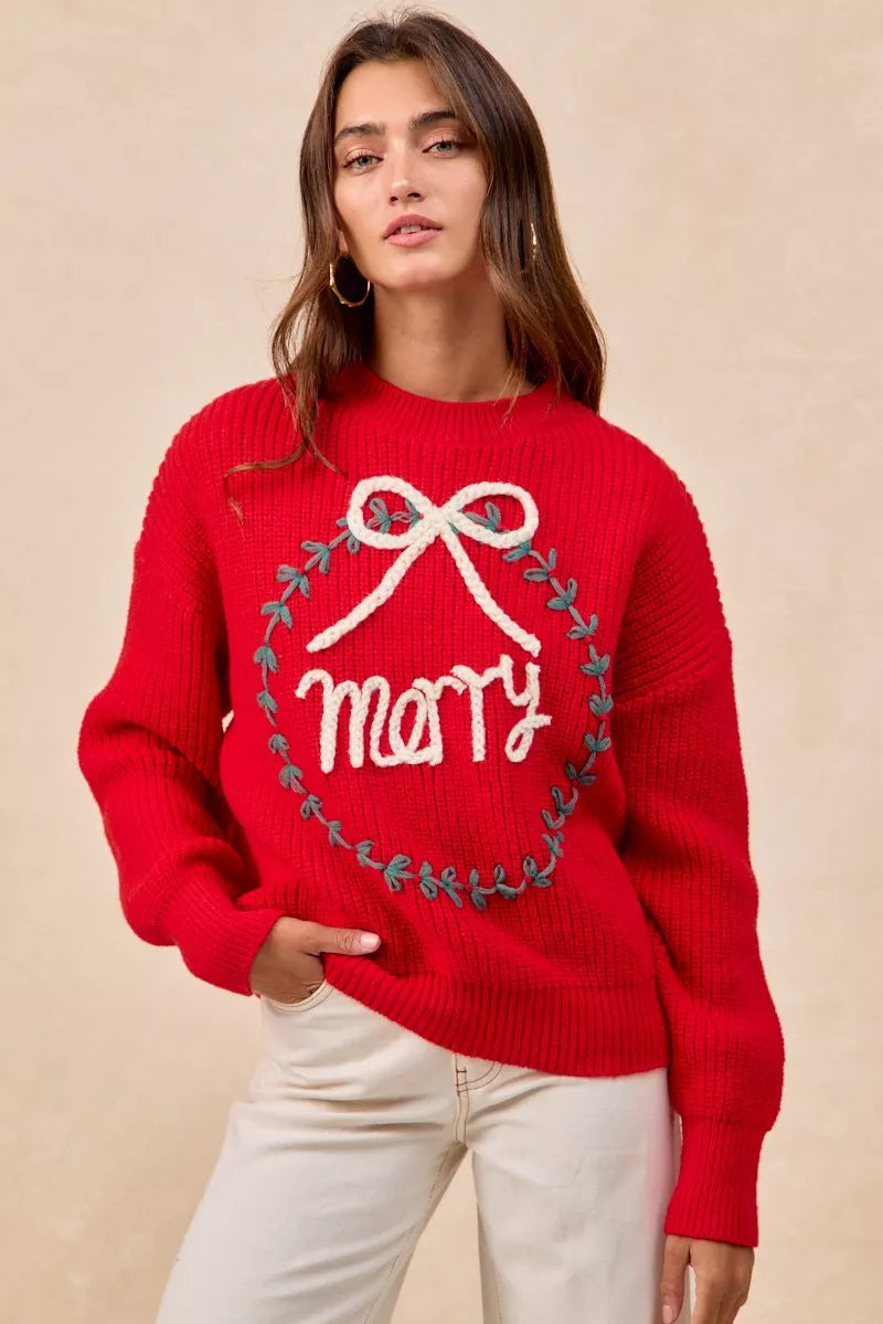 BiBi Christmas Wreath Merry Letter Knit Top Image secondaire du produit