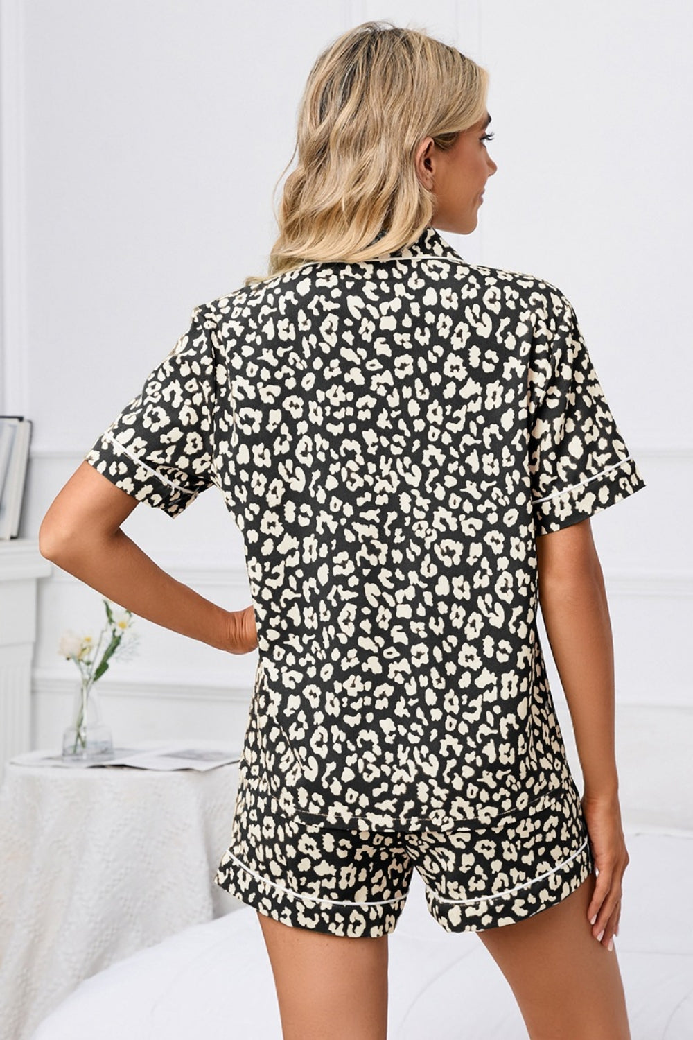 Full Size Leopard Short Sleeve Top and Shorts Lounge Set Plus Size - felvior