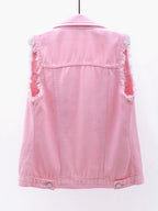 Full Size Button Down Raw Hem Sleeveless Denim Jacket Plus Size