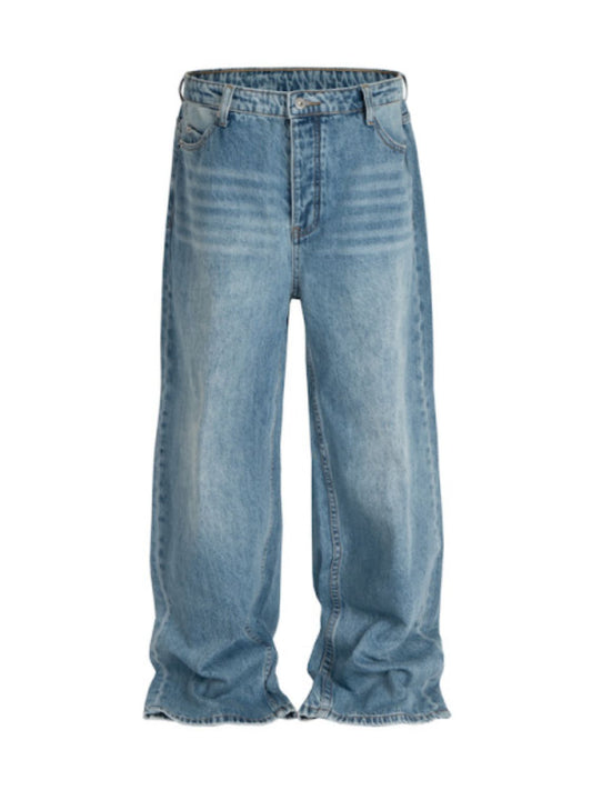 Men's Wide Straight Jeans with Pockets - felvior