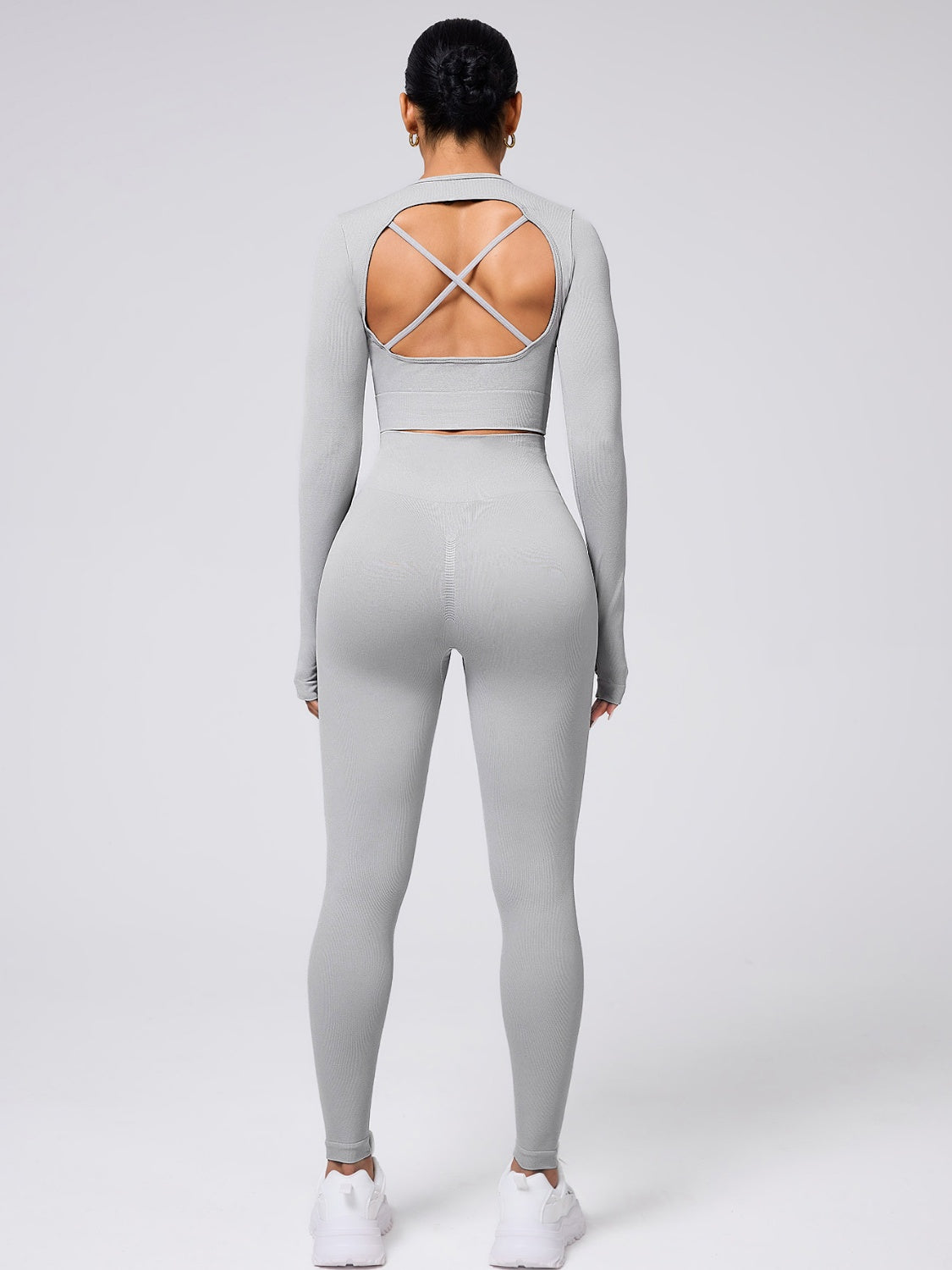 Back Crisscross Round Neck Long Sleeve Top and Leggings Active Set - felvior