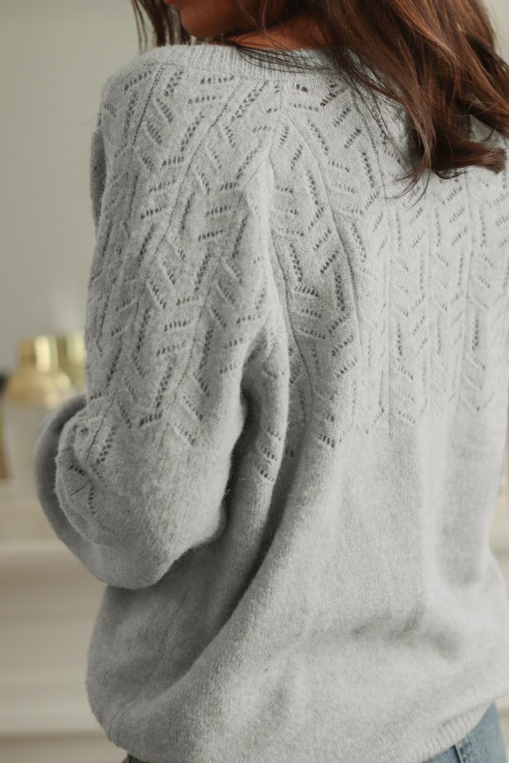 Openwork Button Down Long Sleeve Cardigan - felvior