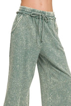 Zenana Washed French Terry Palazzo With Pockets