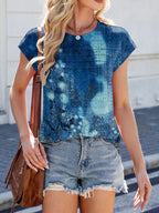 Printed Round Neck Cap Sleeve Top