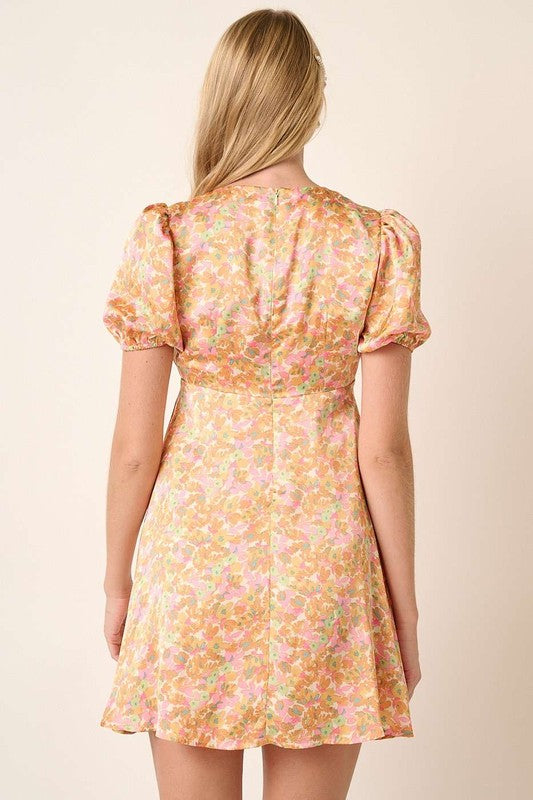 Mittoshop Printed V-Neck Puff Sleeve Mini Dress - felvior