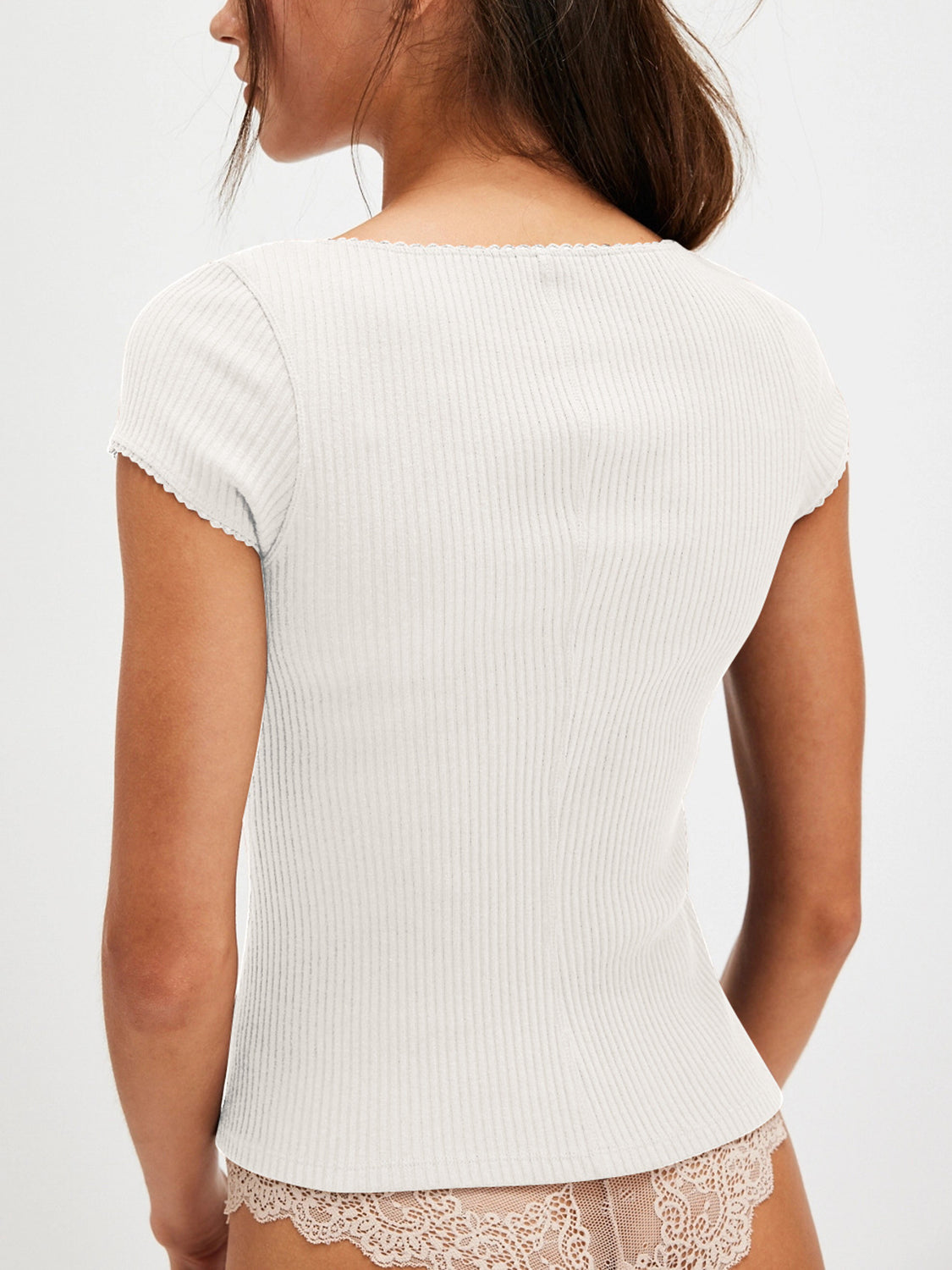 Lovelet Round Neck Button Up Short Sleeve Top - felvior