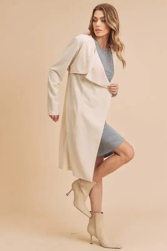 Aemi + Co Open Front Long Sleeve Longline Coat