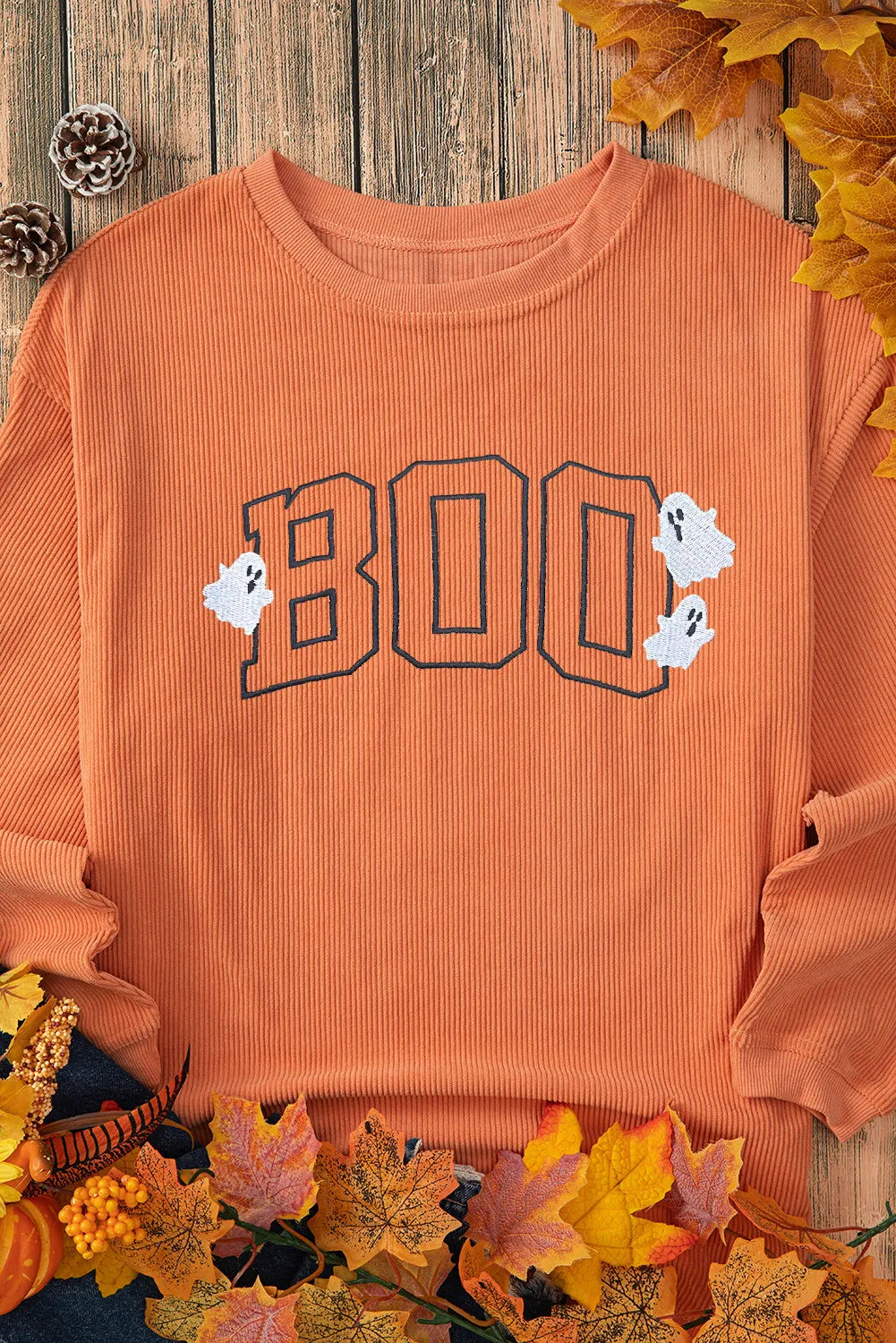 BOO Round Neck Long Sleeve Sweatshirt - felvior