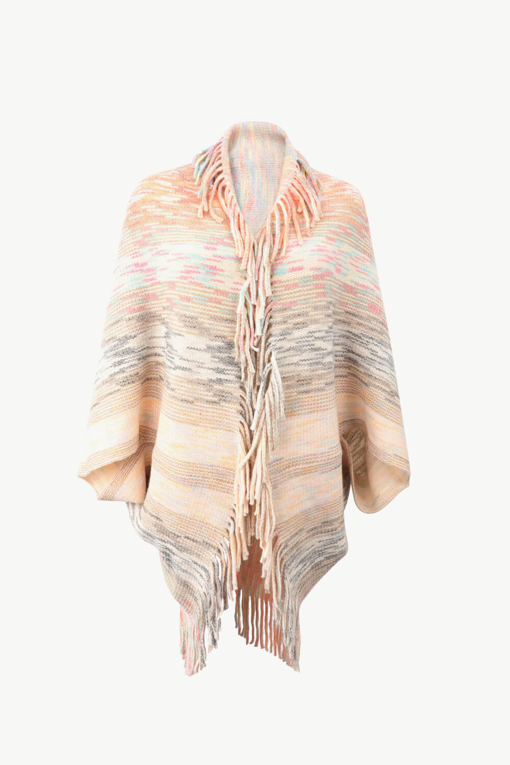 Multicolored Fringe Trim Poncho - felvior