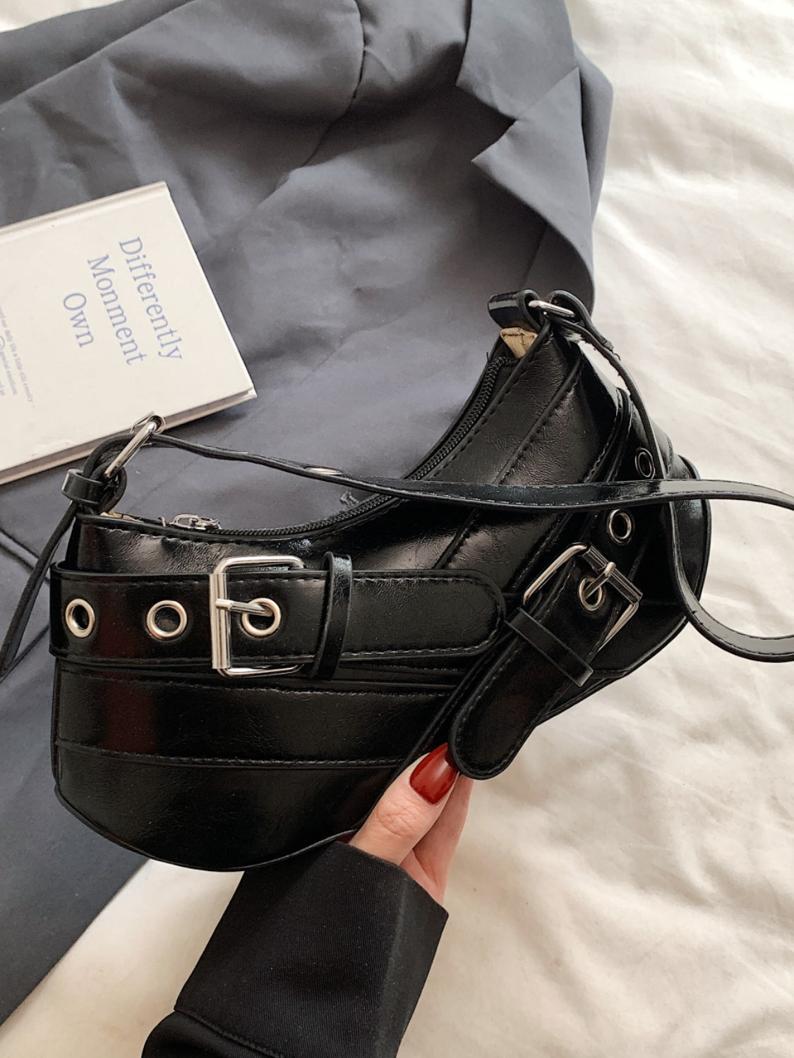 PU Leather Buckle Shoulder Bag - felvior