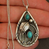 Alloy Artificial Turquoise Teardrop Pendant Necklace - felvior