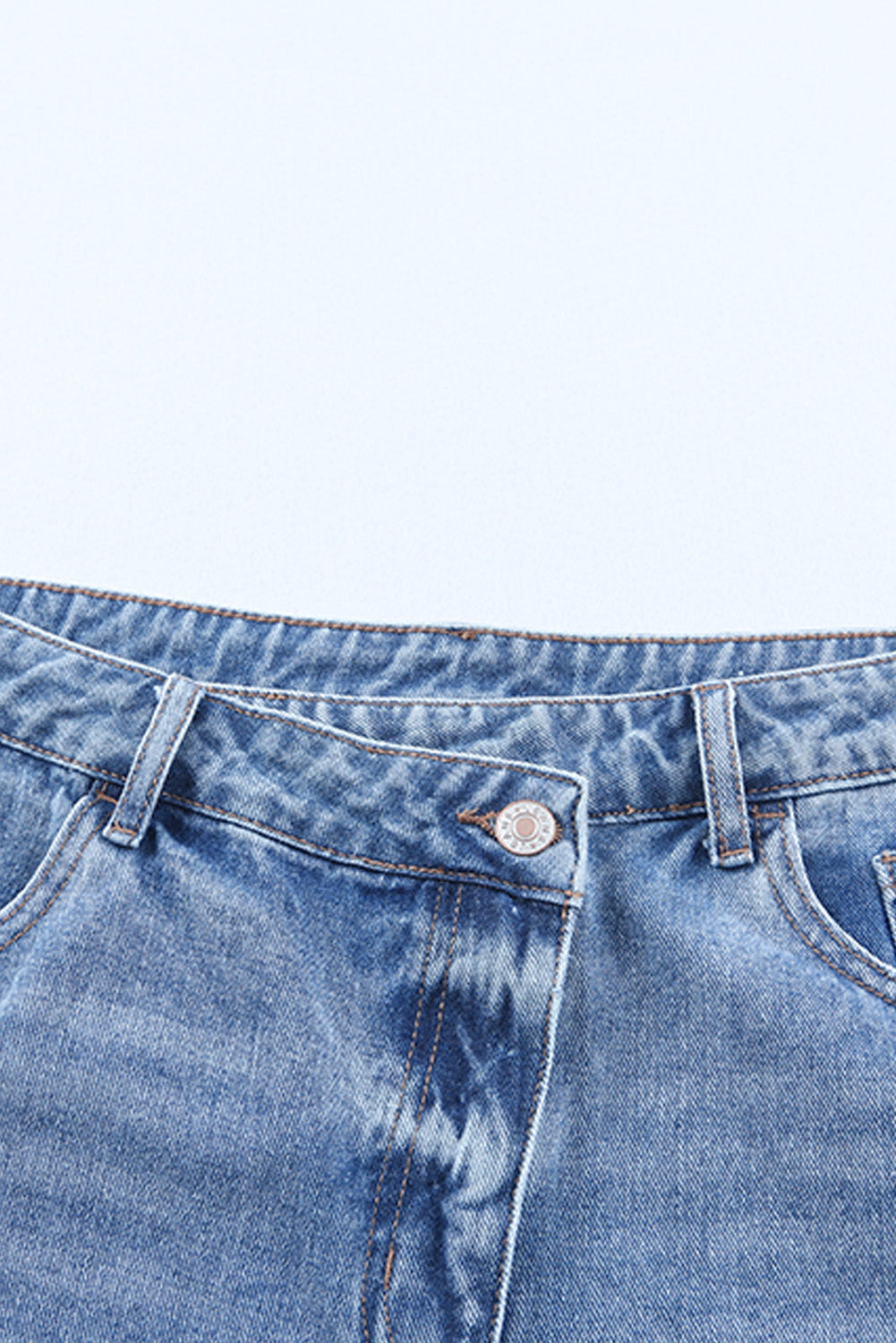 High Rise Crossover Waist Denim Shorts - felvior