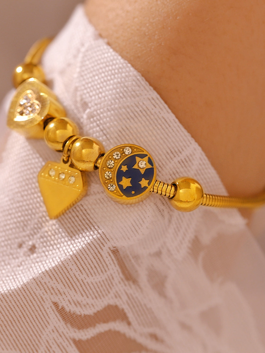 Stainless Steel Rhinestone Charm Bracelet - felvior