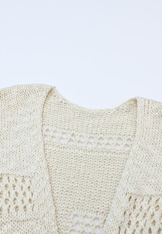 Openwork Open Front Long Sleeve Cardigan - felvior