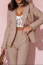 Full Size Lapel Collar Long Sleeve Blazer and Pants Set Plus Size