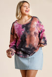 Umgee Full Size Tie Dye Round Neck Long Balloon Sleeve Top Plus Size - felvior