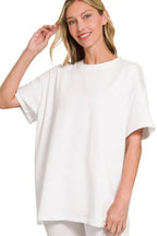 Zenana Cotton Round Neck Top & Biker Shorts