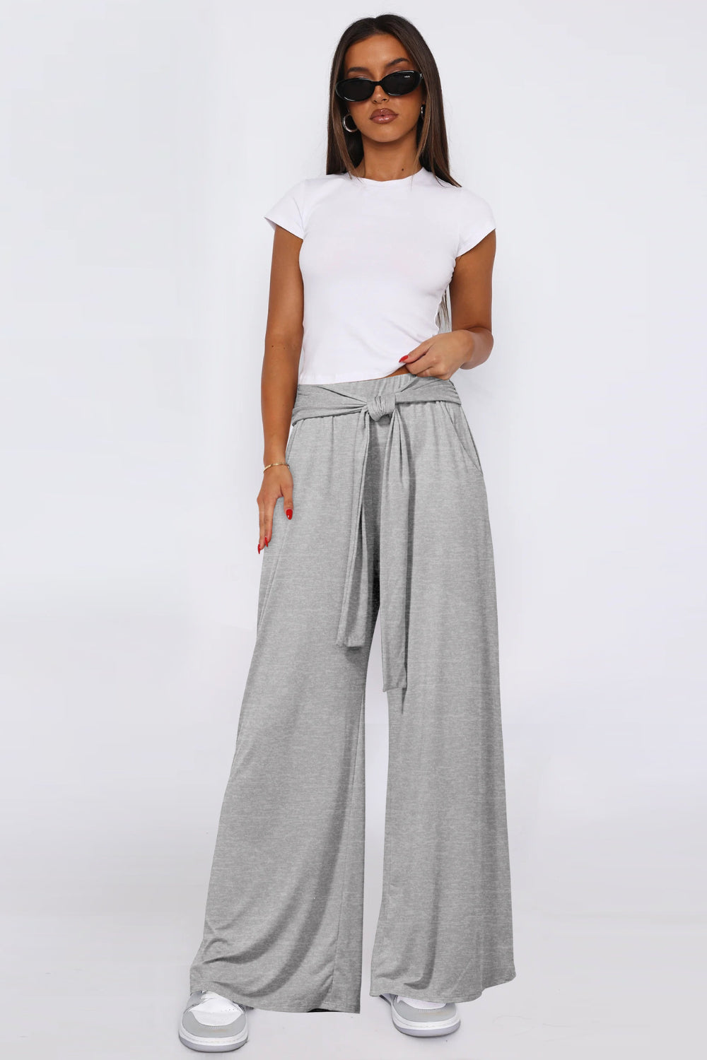 Tied Pocketed Wide Leg Pants Main image