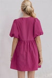 Oh Bow Ruched Puff Sleeve Mini Dress - felvior