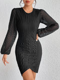 Honey Round Neck Puff Sleeve Tulip Hem Mini Dress - felvior