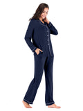 Collared Neck Long Sleeve Loungewear Set with Pockets - felvior