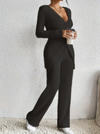 Surplice Long Sleeve Top and Pants Set