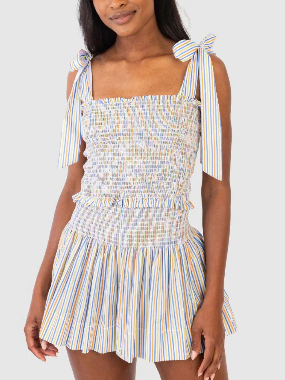 Smocked Tie Shoulder Cami and Shorts Set - felvior