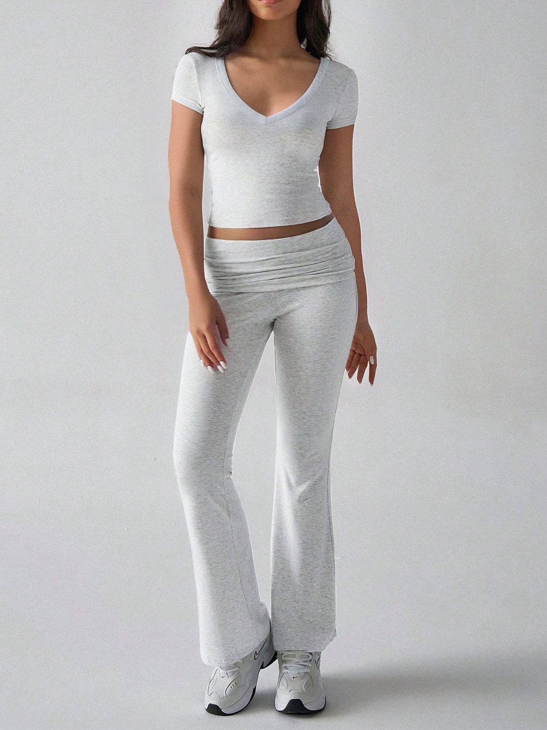 Devine V-Neck Top and Bootcut Leggings Set - felvior