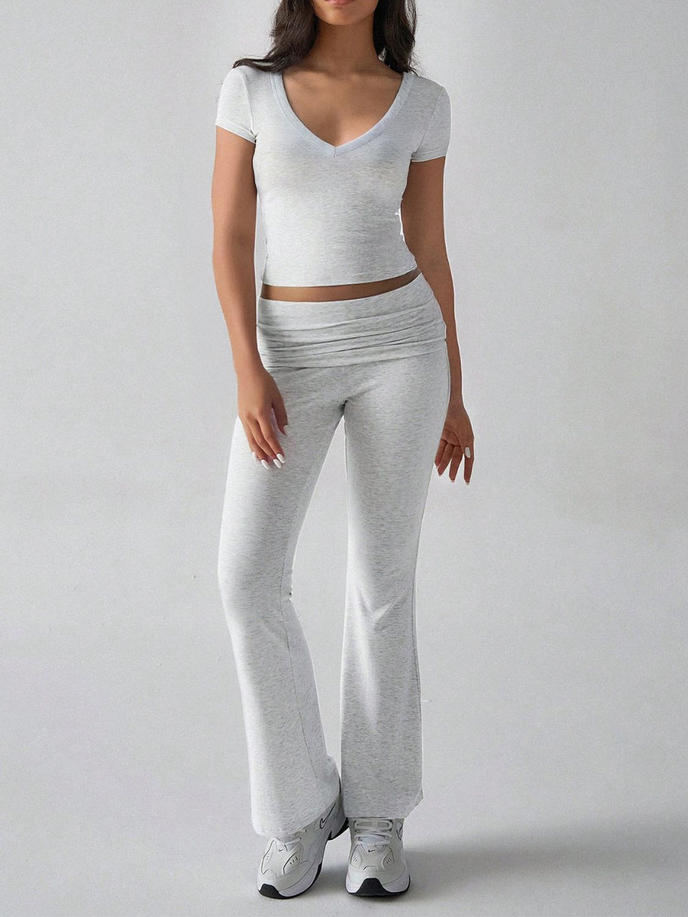 Devine V-Neck Top and Bootcut Leggings Set