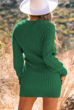 Cable-Knit Surplice Lantern Sleeve Sweater Dress - felvior