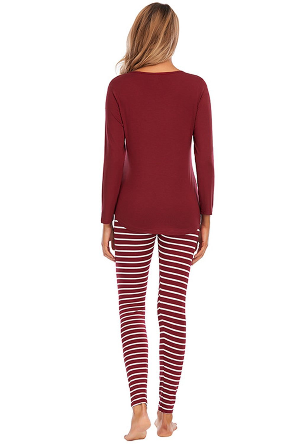 Graphic Round Neck Top and Striped Pants Set - felvior