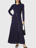 Openwork Round Neck Long Sleeve Sweater Dress - felvior