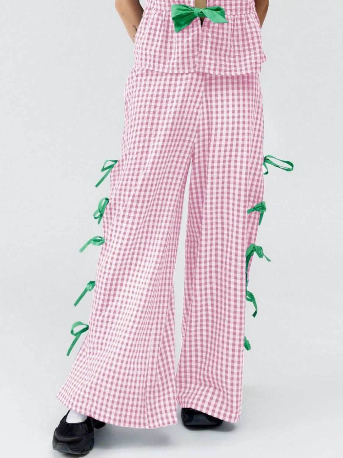 Side Tied Plaid Pants - felvior