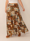 Plus Size Ruched Printed Maxi Skirt - felvior