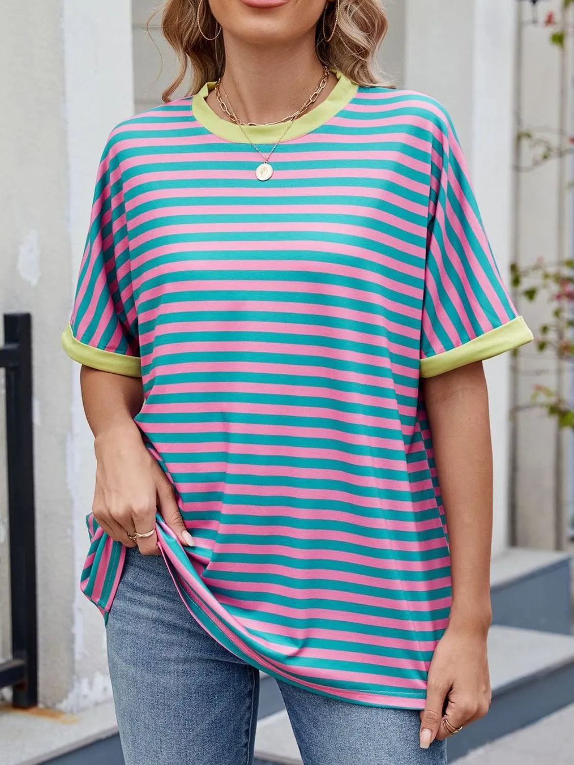 Striped Round Neck Half Sleeve T-Shirt