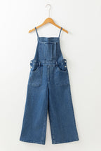 Adjustable Tie Straps Wide Leg Denim Overalls