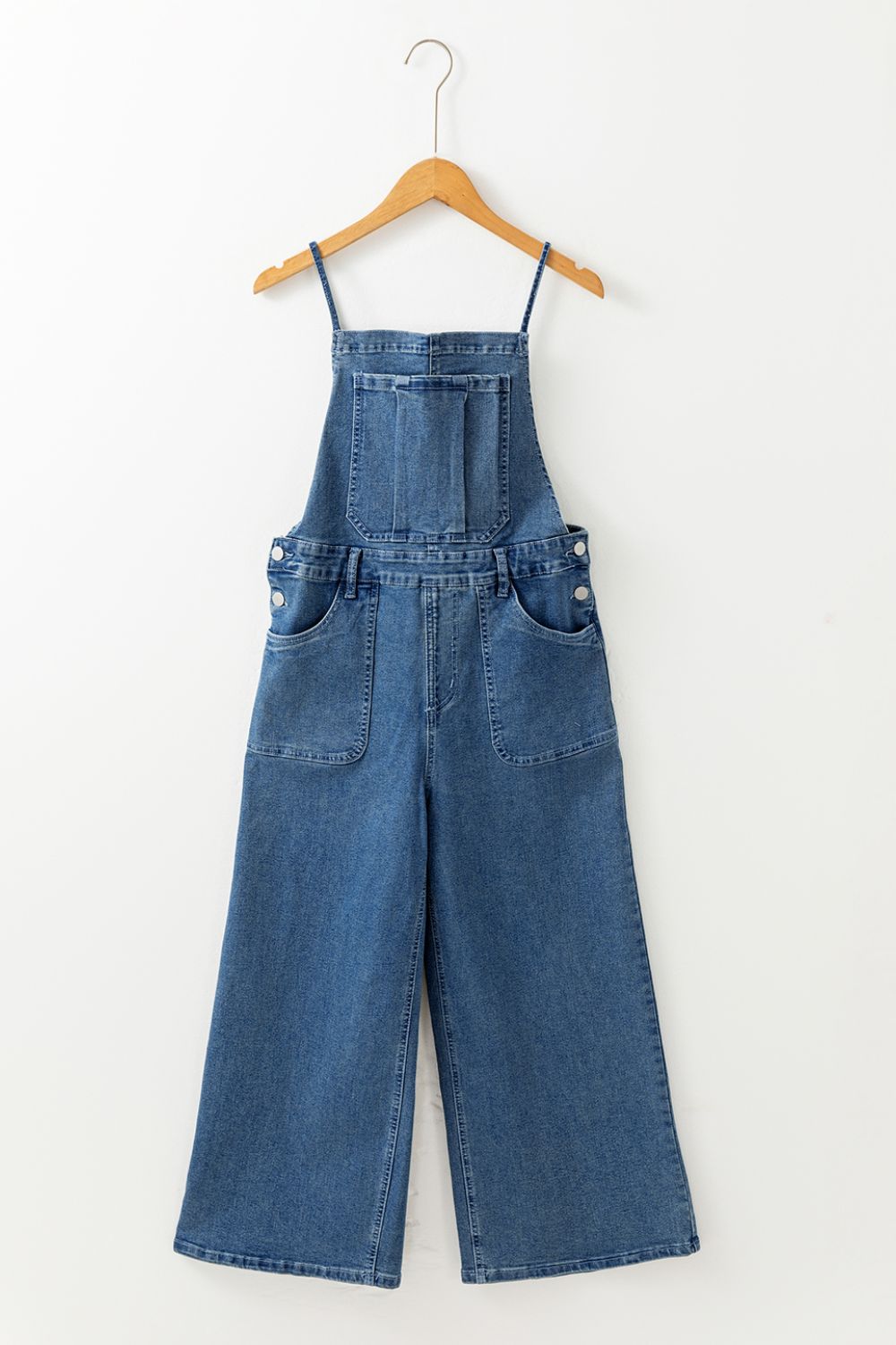 Adjustable Tie Straps Wide Leg Denim Overalls