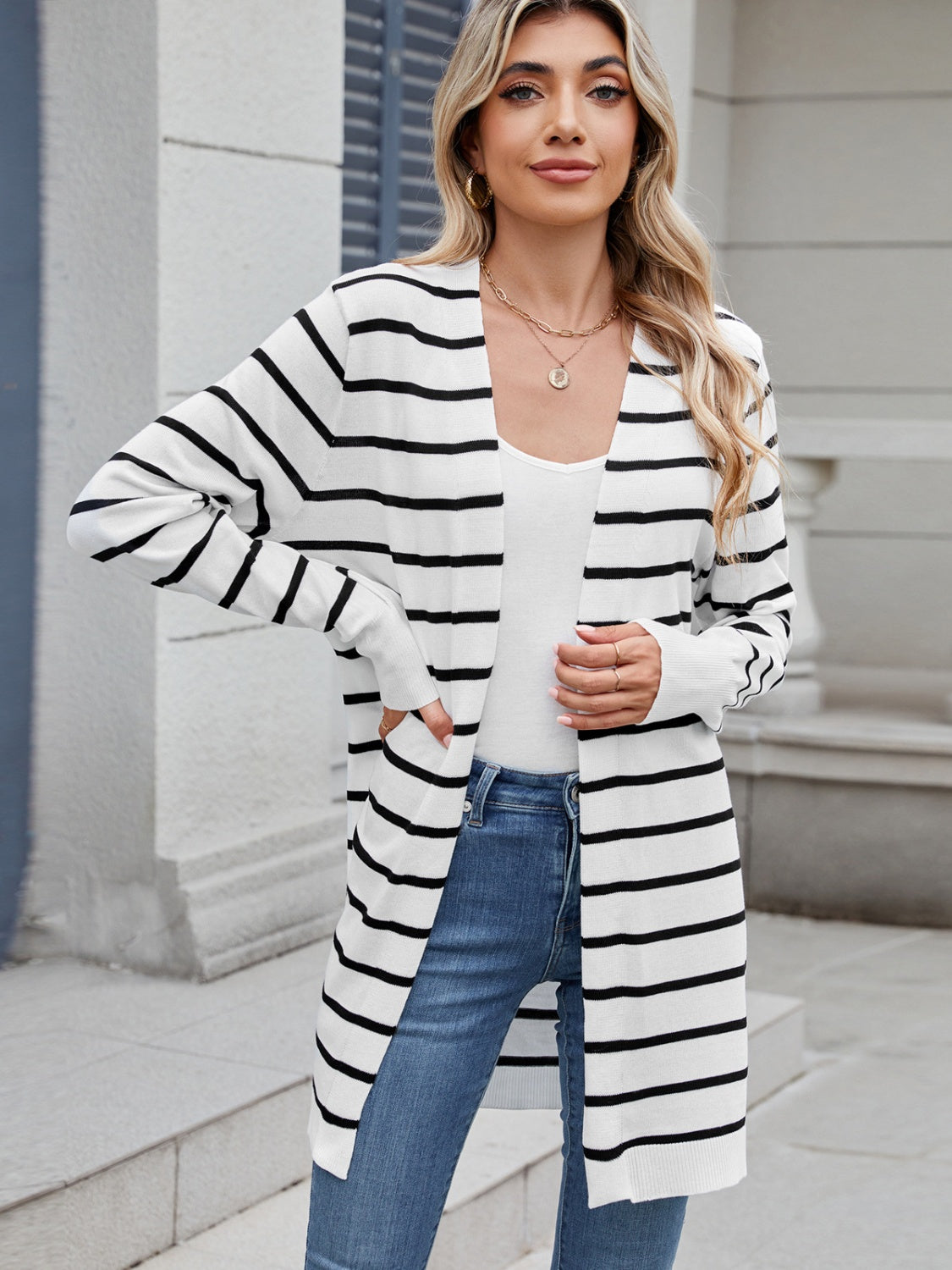 Open Front Long Sleeve Cardigan - felvior